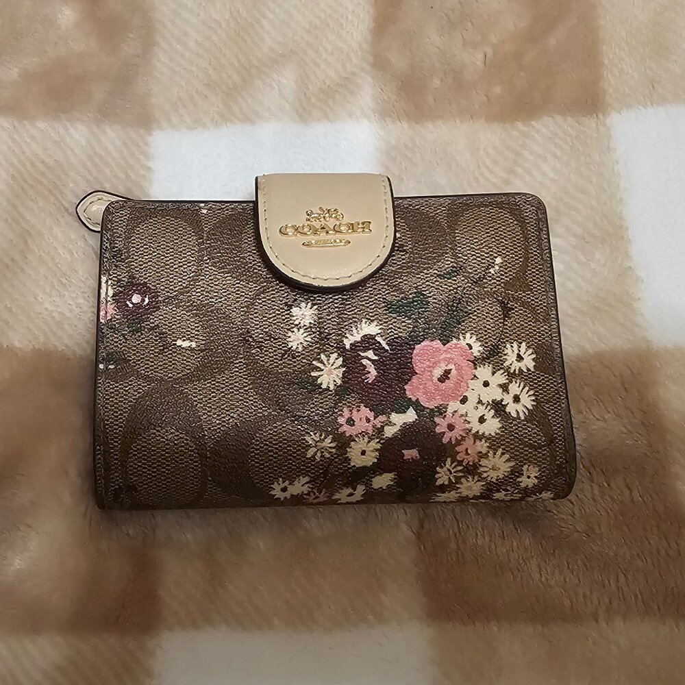 Coach Corner Zip Medium Wallet Floral Pink and Purple